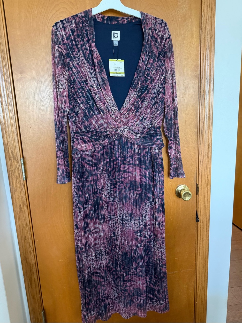 Anne Klein Long Sleeve Ribbed Velvet Top in Plum and Black Tie-Dye